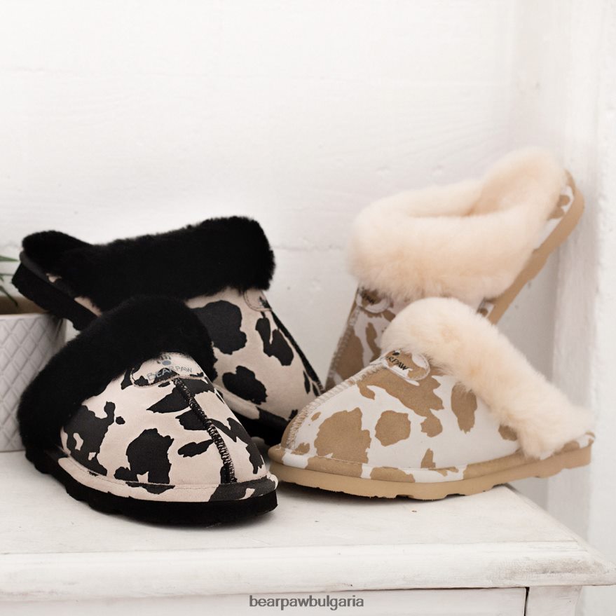 локи екзотик Жени BEARPAW домашни пантофи принт крава с тен FRT6V0265