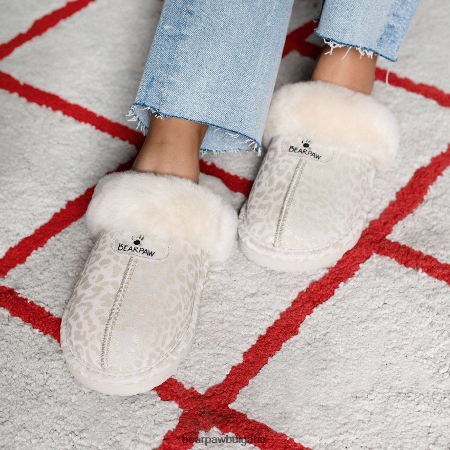 локи екзотик Жени BEARPAW домашни пантофи зимен бял леопардов блясък FRT6V0266