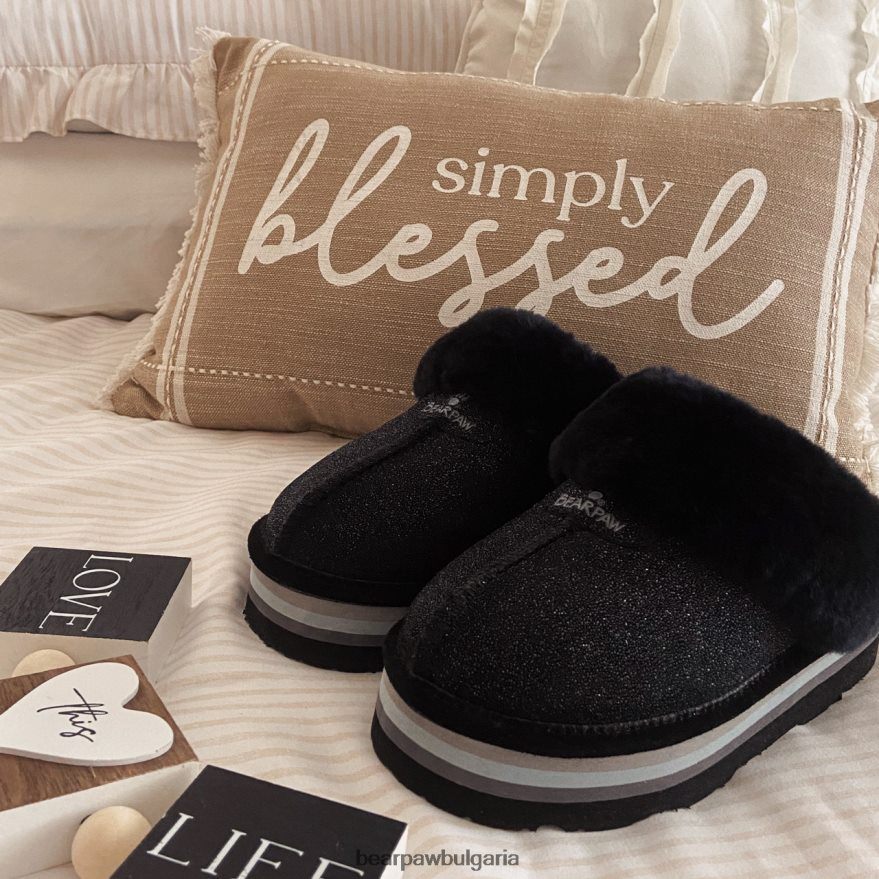 ретро локи Жени BEARPAW домашни пантофи черен хайвер FRT6V0320